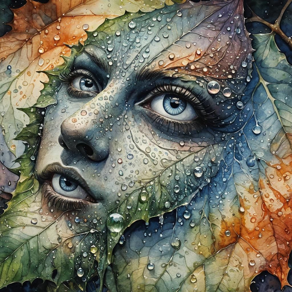 Dew Drops in Morning Light: Surreal Watercolor Art