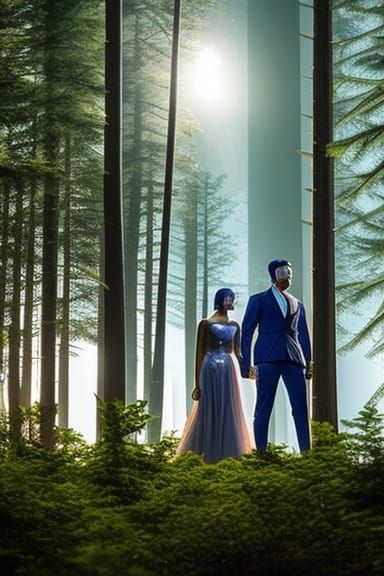 Futuristic Couple on Stargazing Platform in 8K