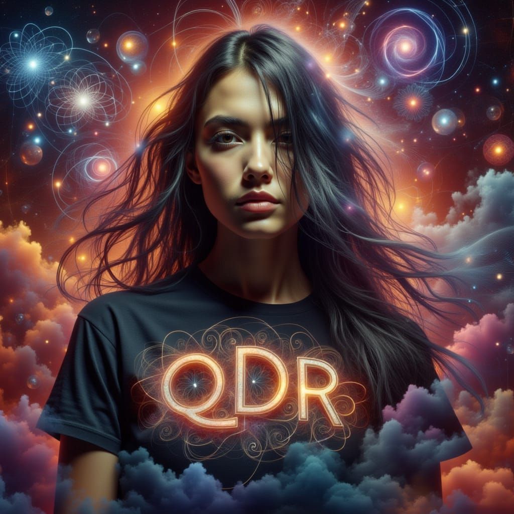 Woman with Flowing Hair in Sinister Quantum Dream Style