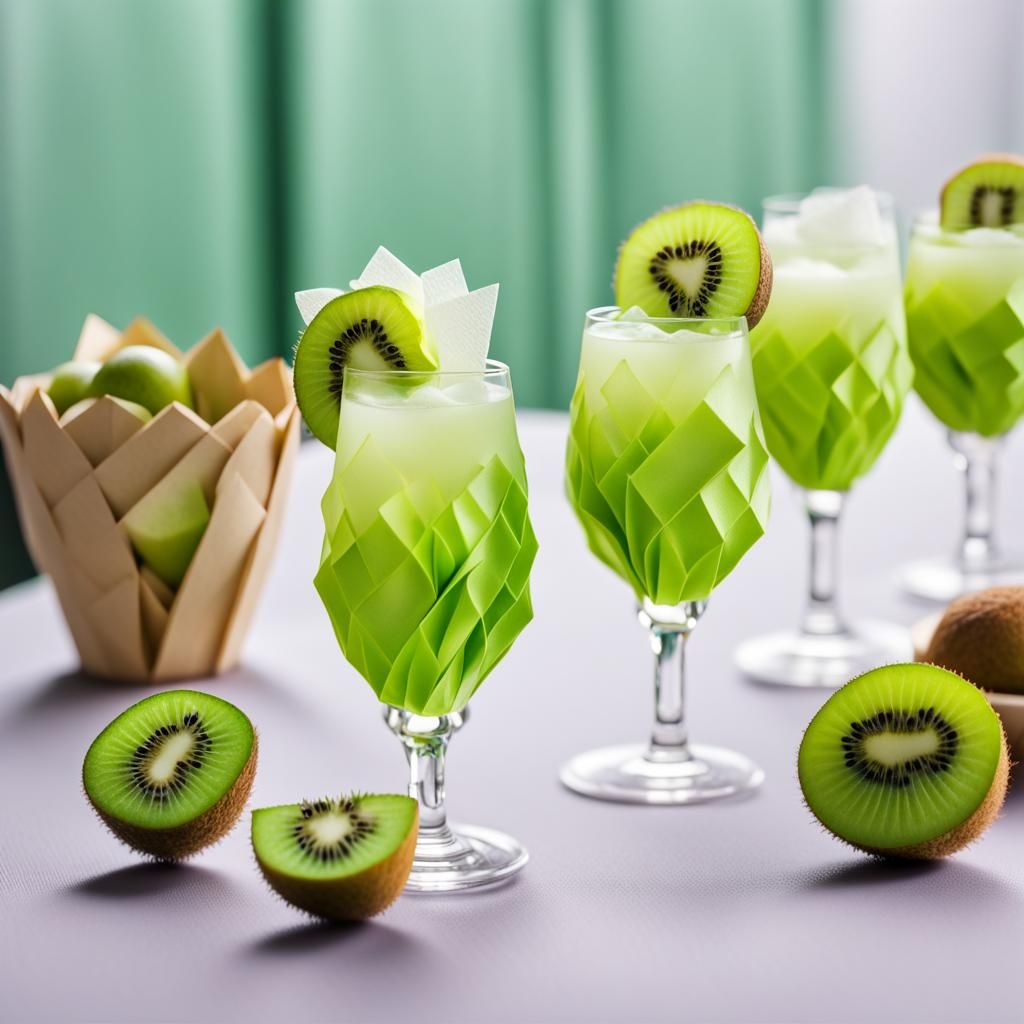 Iced Kiwi Juice at Wedding Party with Origami Papercraft