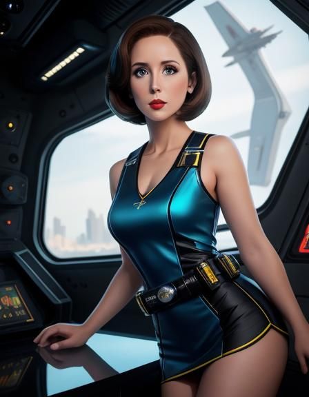 Retro Sci-Fi Pinup in Spaceship Interior