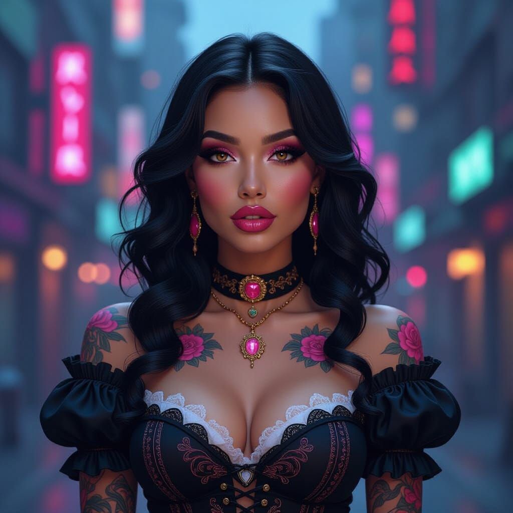 Cyberpunk Latina in Victorian Dress