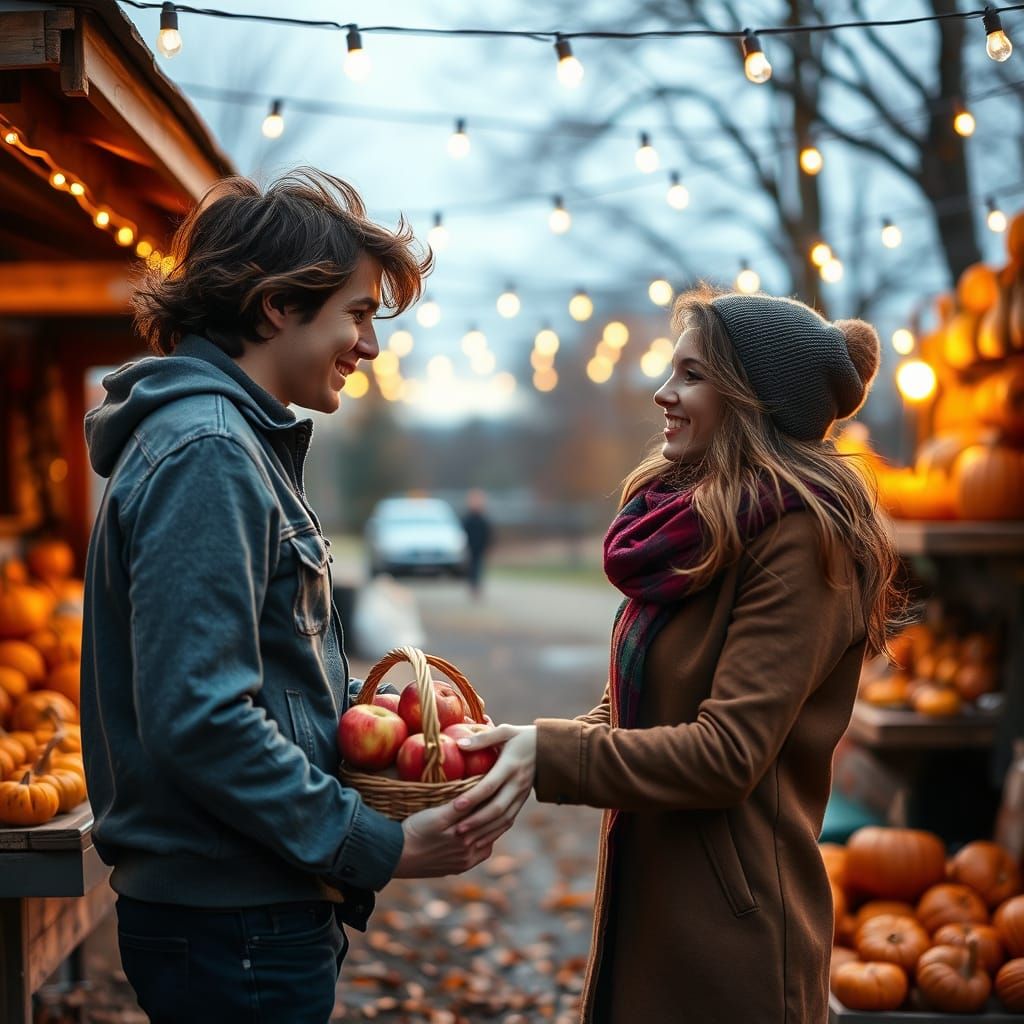 Romantic Autumn Farmstand Scene at Dusk