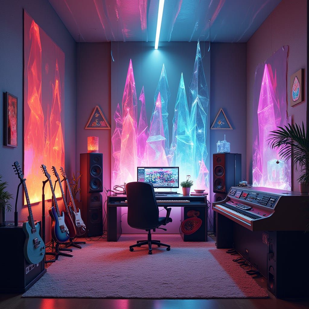 Futuristic Music Studio in Vibrant Geometric Aesthetic