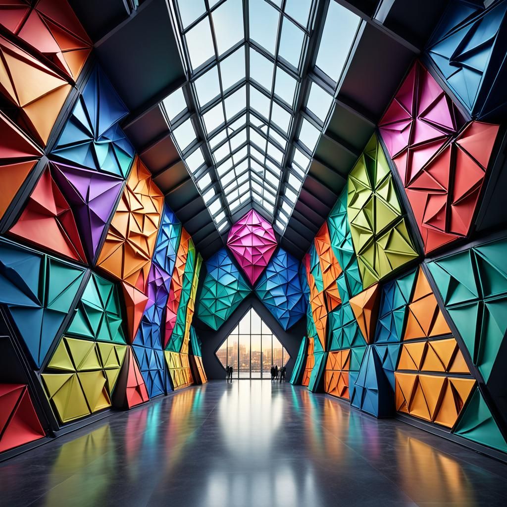 Geometric Origami Wall Interior with Dynamic Lighting