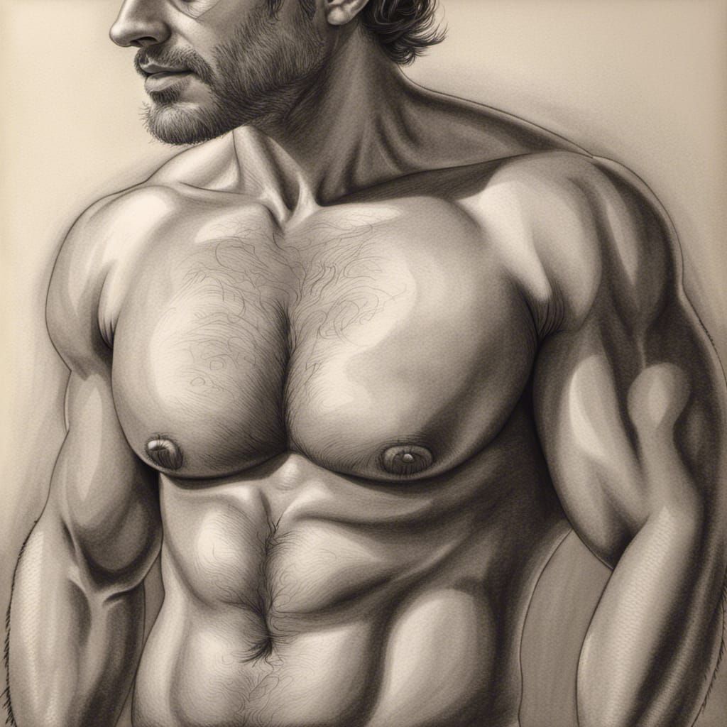 Hyperdetailed Charcoal Drawing of a Handsome Man