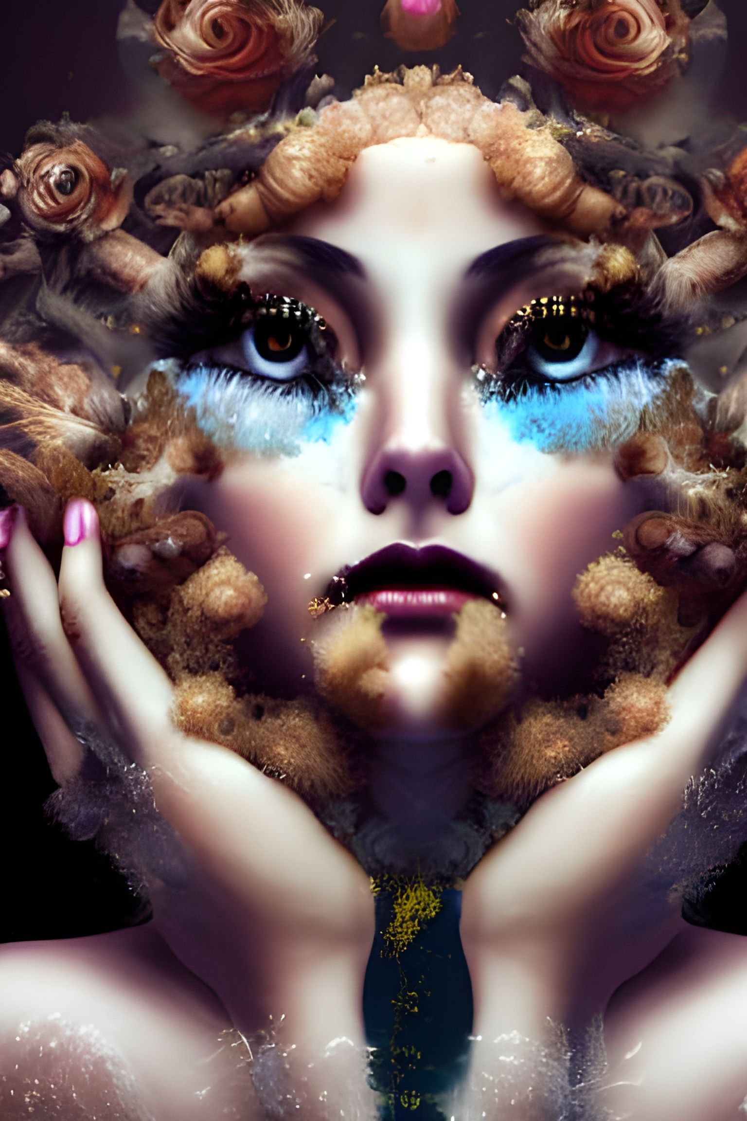 Bewitching Woman Disintegrating into Geometric Surrealism