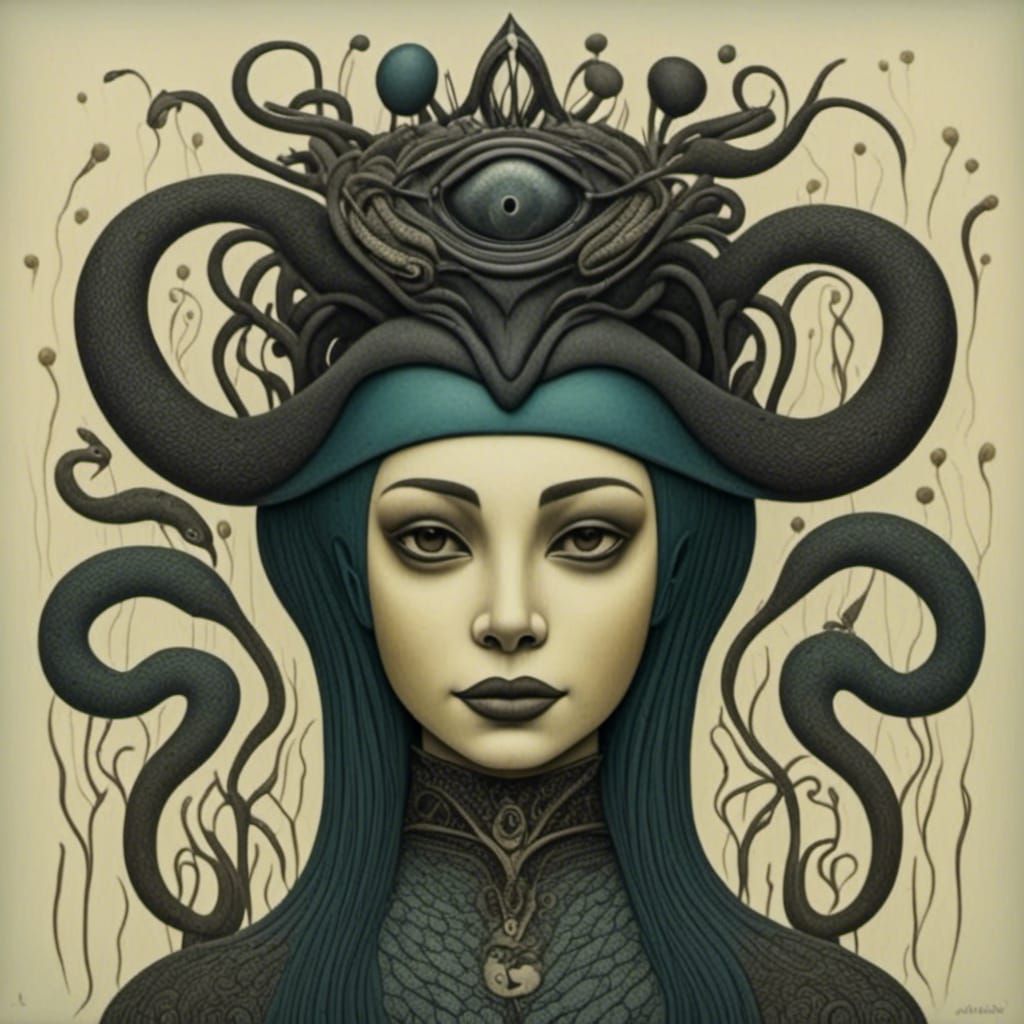 Psychedelic Charcoal Snake Crown Artwork