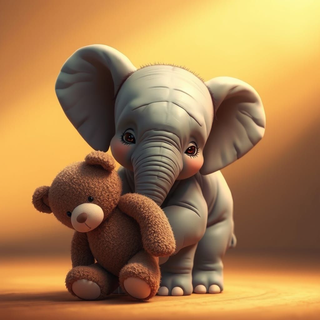 Elephant Carries Teddy Bear: Anime-Inspired Art