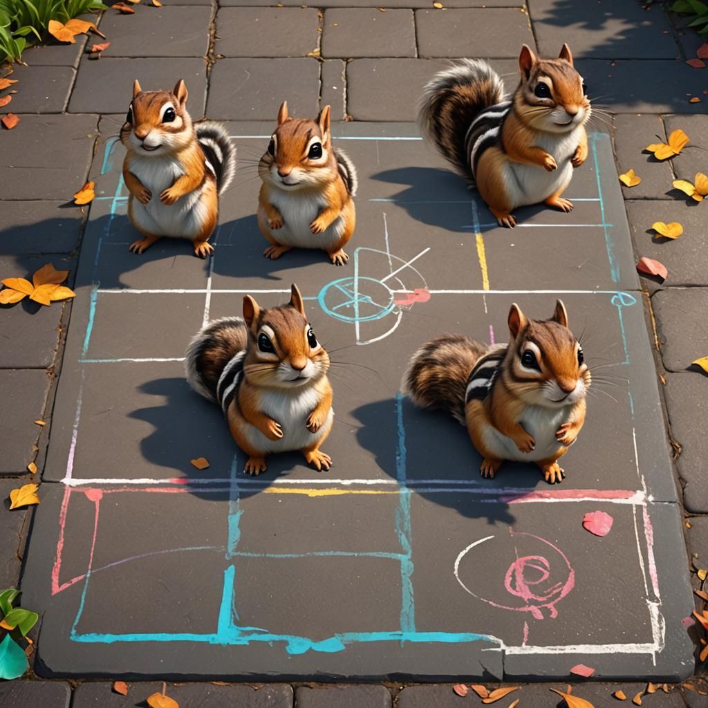Charming Chalk Chipmunks Play Hopscotch: 3D Art