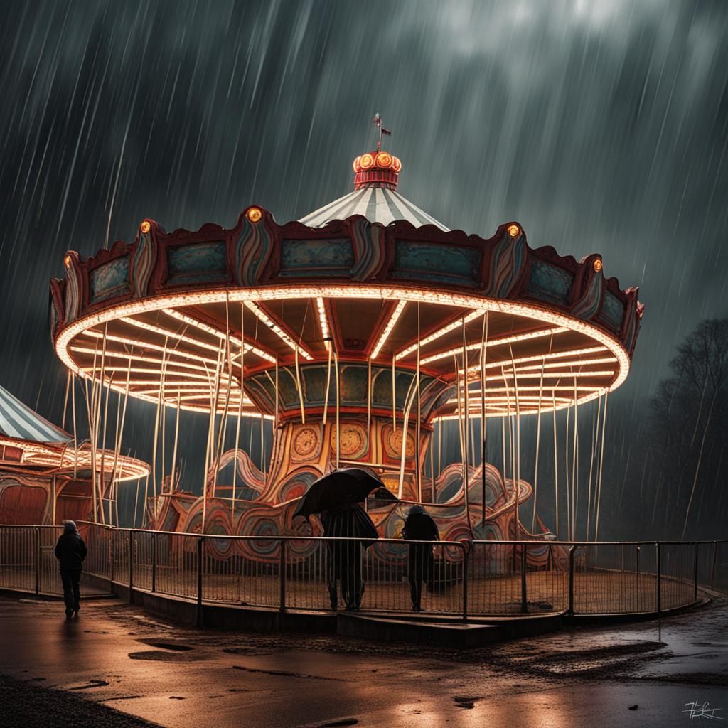 Fairground in the rain