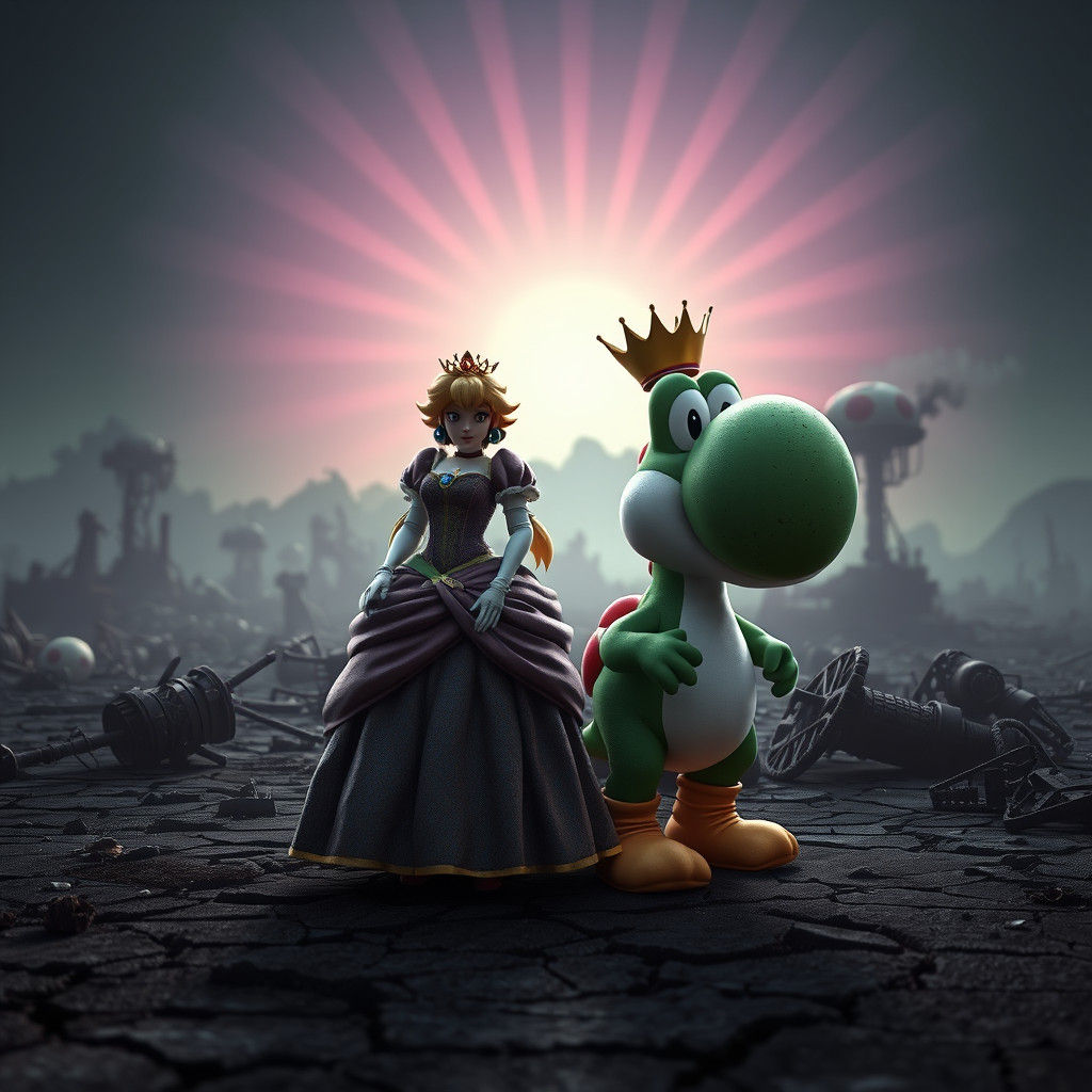 Princess Peach and Yoshi in Post-Apocalyptic Kingdom