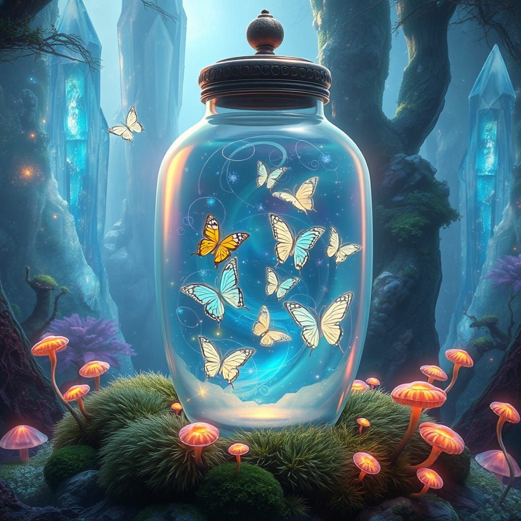 Surreal Fantasy Scene in 8k Resolution - Iridescent Jar and...