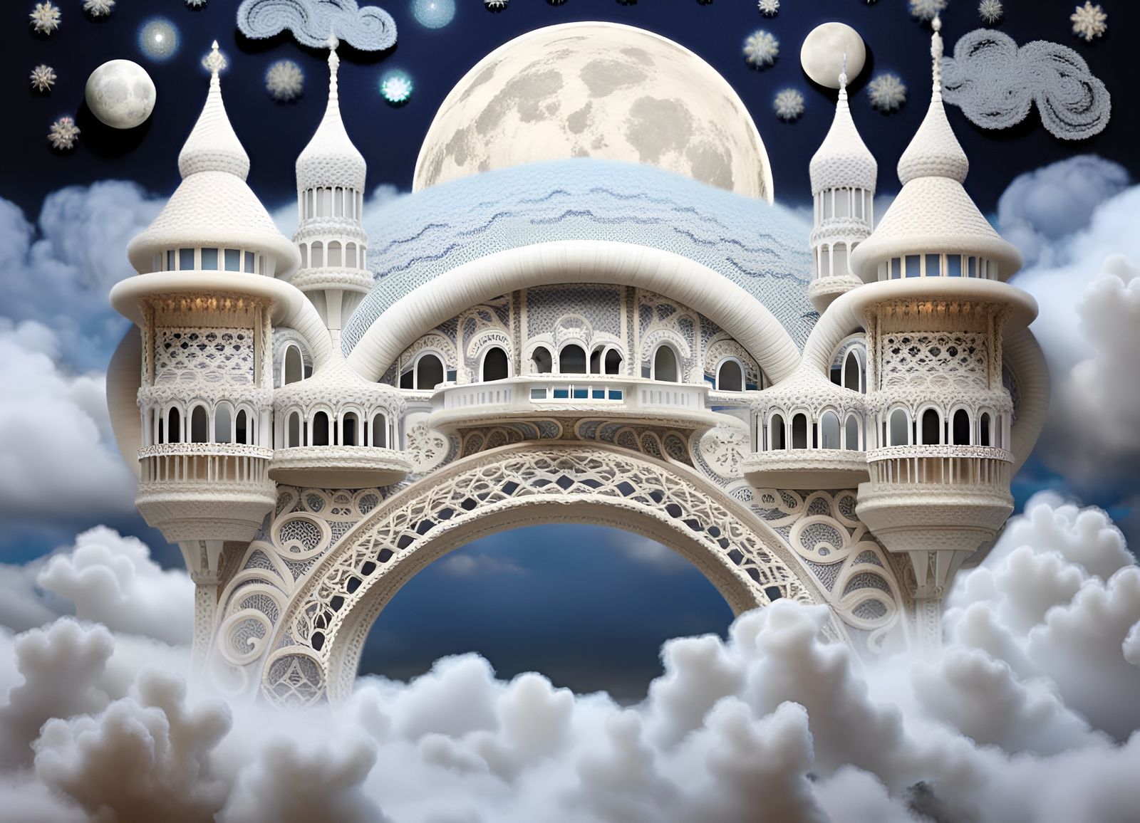 Moonlit Cloud Palace in the Night Sky