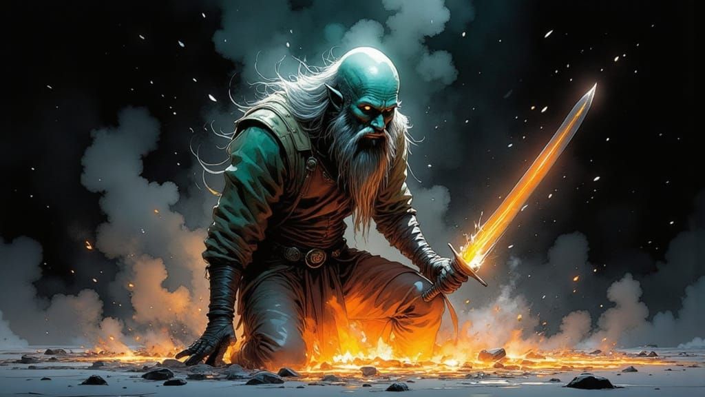 <lora:Nivis:1.0> fantasy scene ::  A malevolent djinn of und...