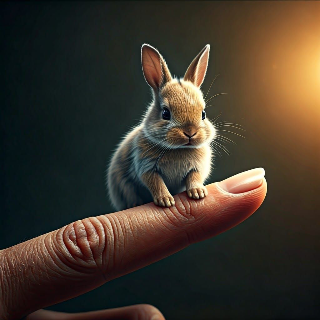 Tiny Rabbit on Finger: Fantasy Concept Art