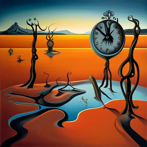 Surreal Melting Clocks in Warm Colors: A Matte Oil Painting