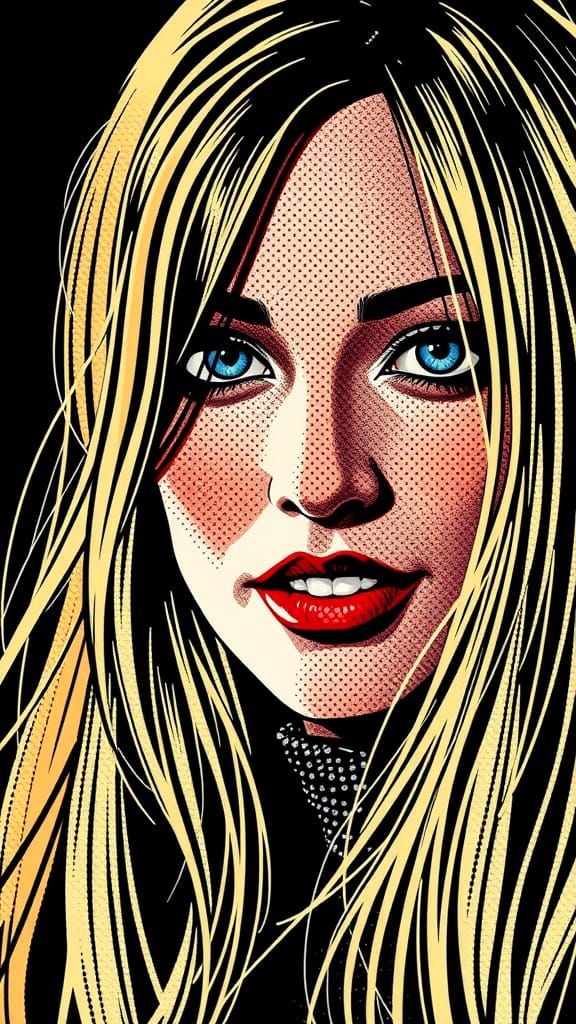 Olga Kurylenko in Pointillism Style with Vibrant Accents