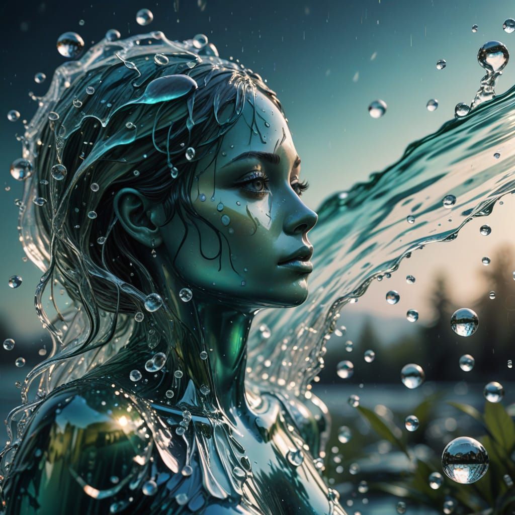 Ethereal Water Form in Serene Landscape