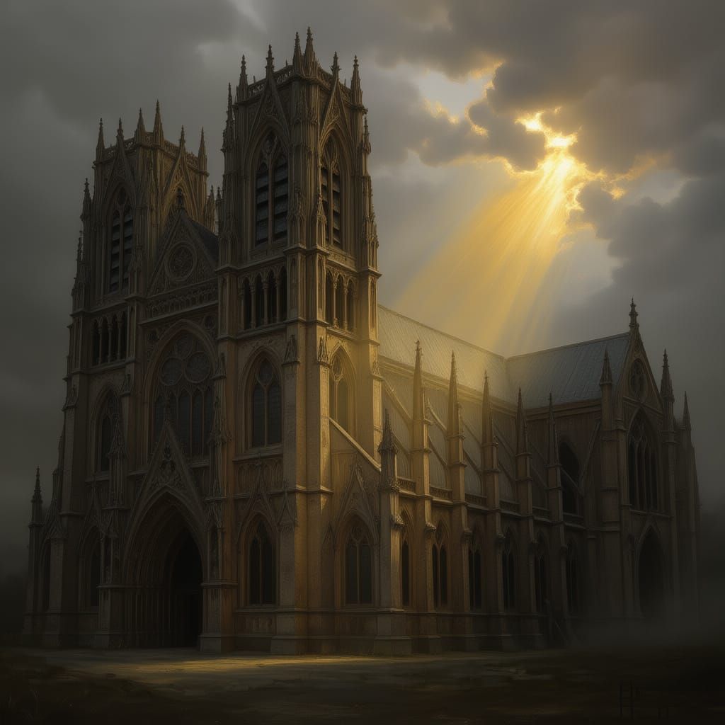 Gothic Wedding Venue in Dreary Weather with Sun Rays