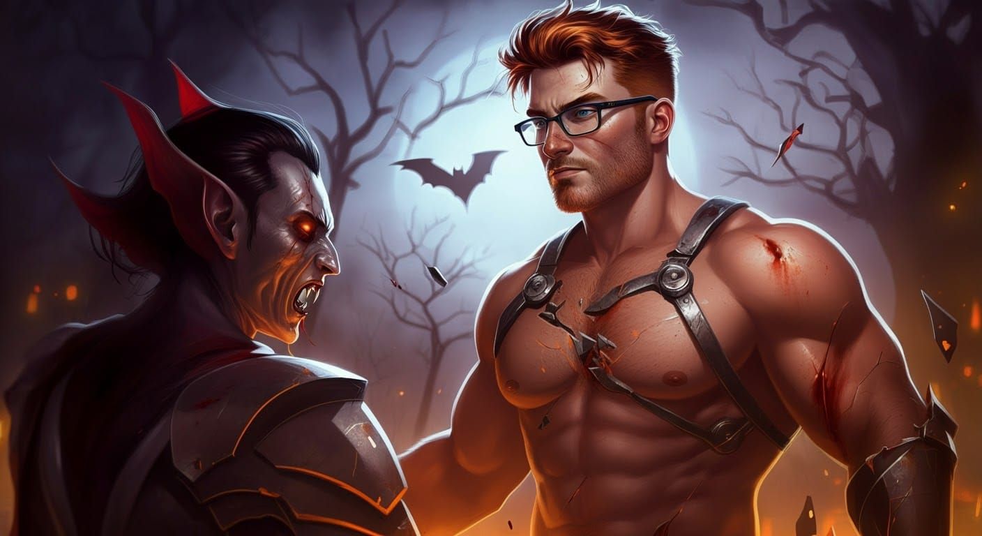 Halloween ginger handsome hunk super sentai orange ranger Laurence glasses stubble armor break shirtless fighting vampir...