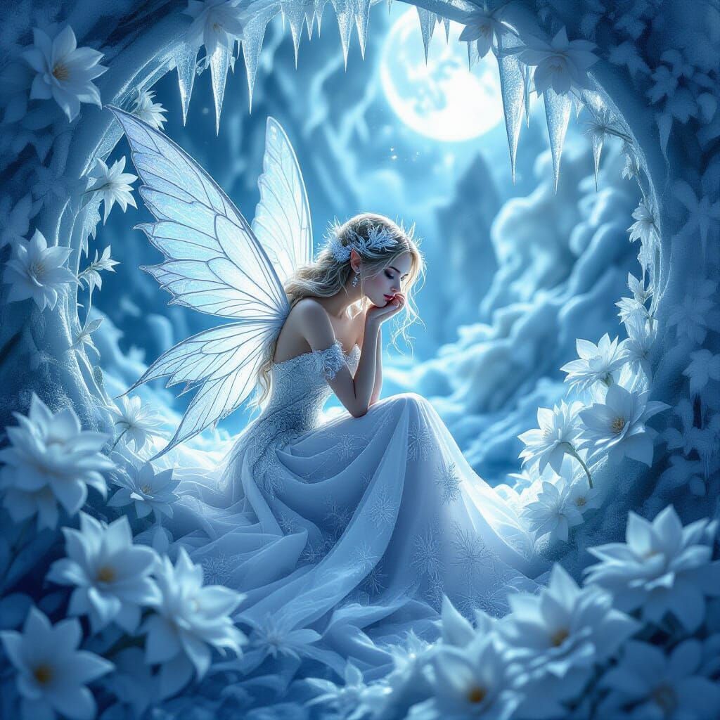 Frost Fairy Encased in Ice Sculpture