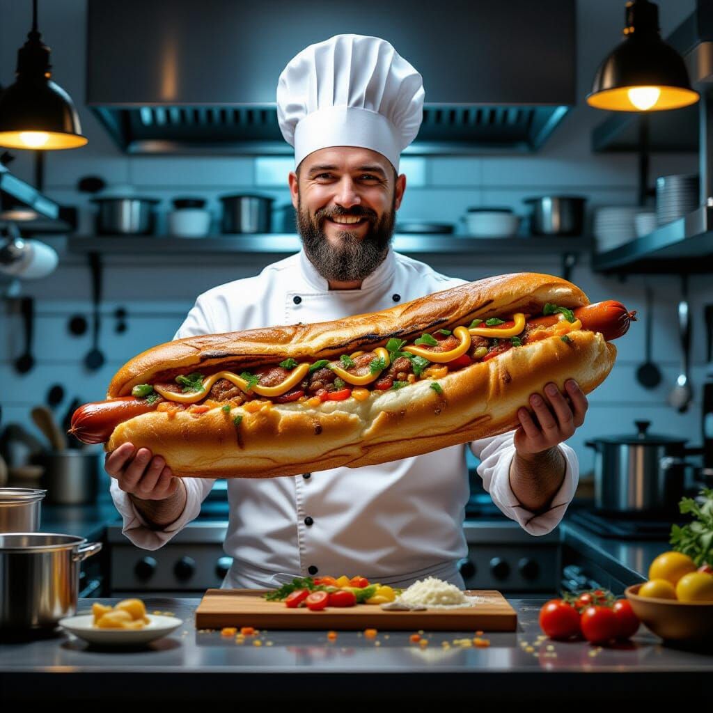 Chef Presents Gigantic Bramborek in Cyberpunk Kitchen