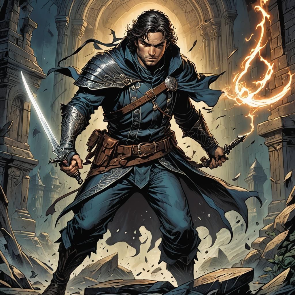 Fantasy Thief with Magic Dagger in Comic Book Style