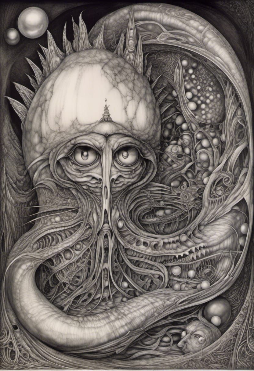 Surreal Landscape Drawing in Art Nouveau Style