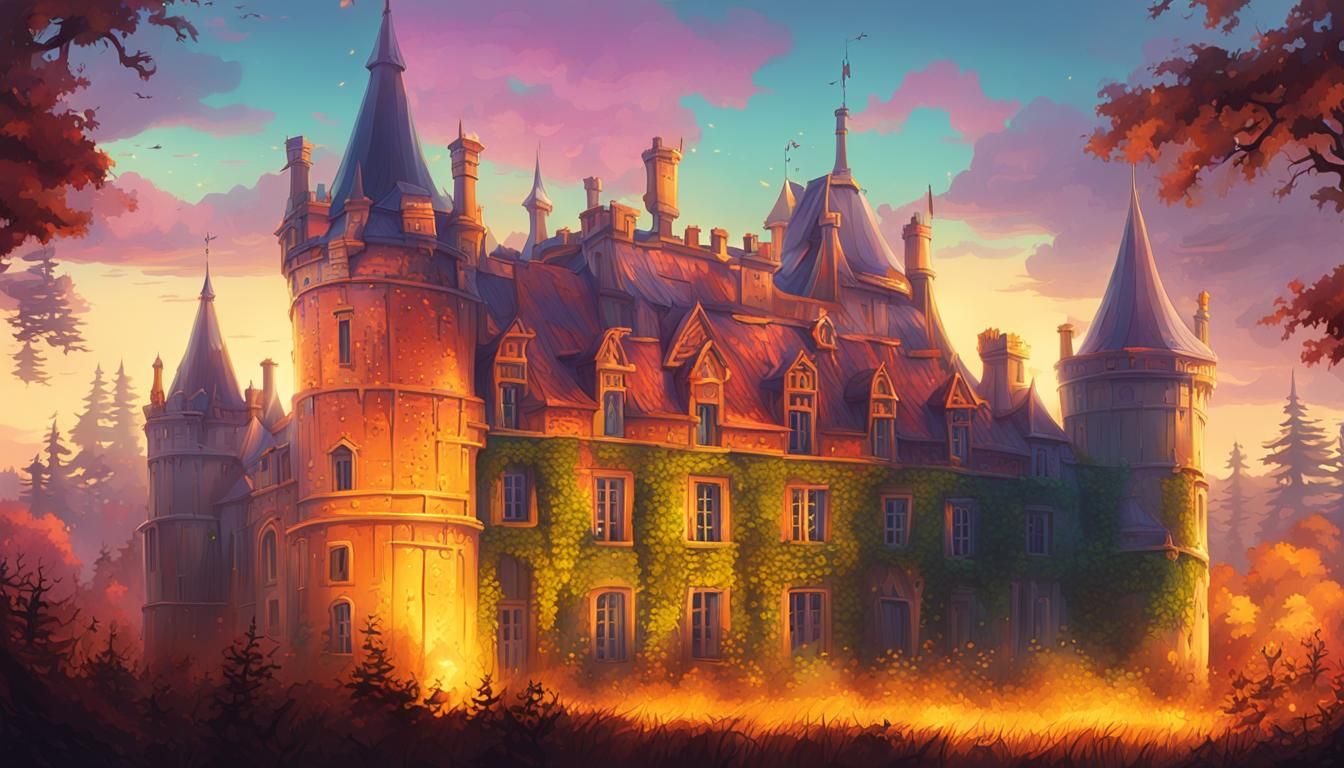 Mystical Chateau in Lush Forest: Fantasy Concept Art