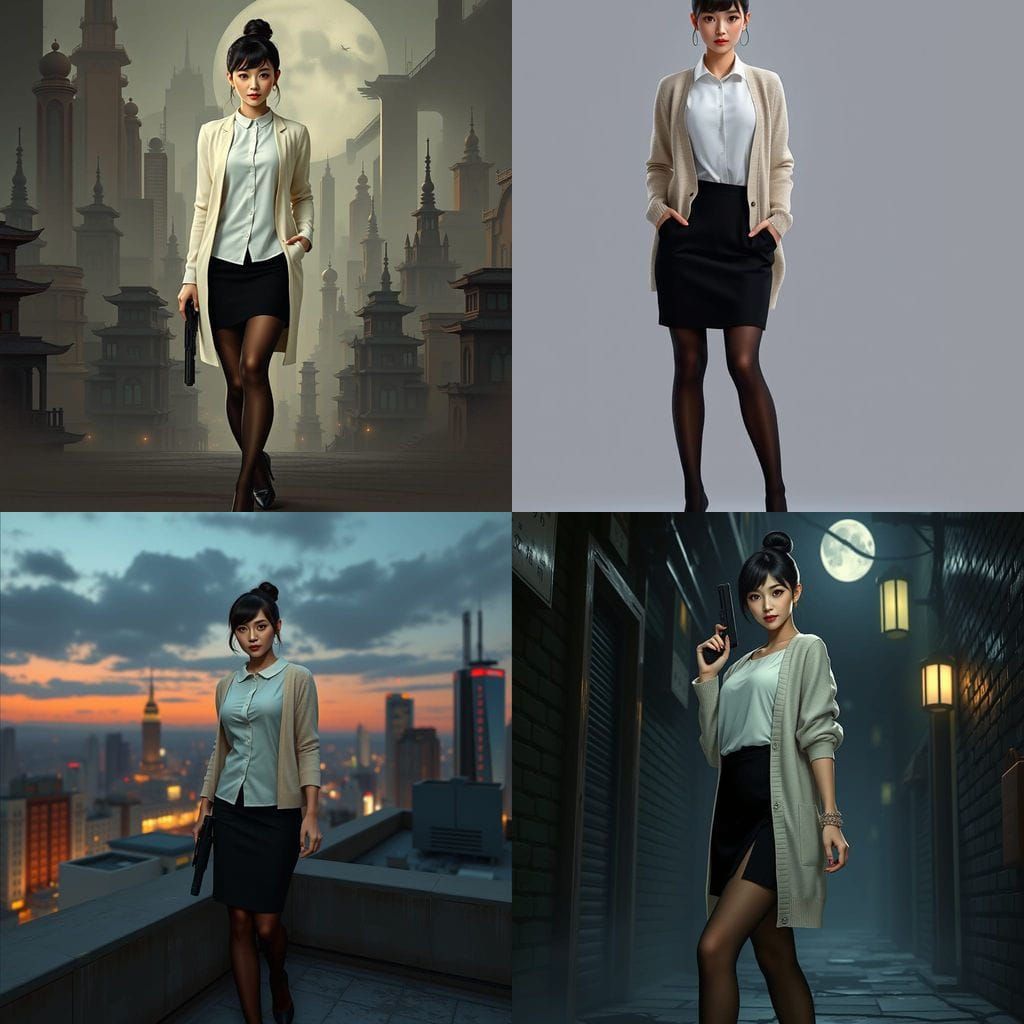 Glamorous Asian Spy in Elegant Stealth Attire