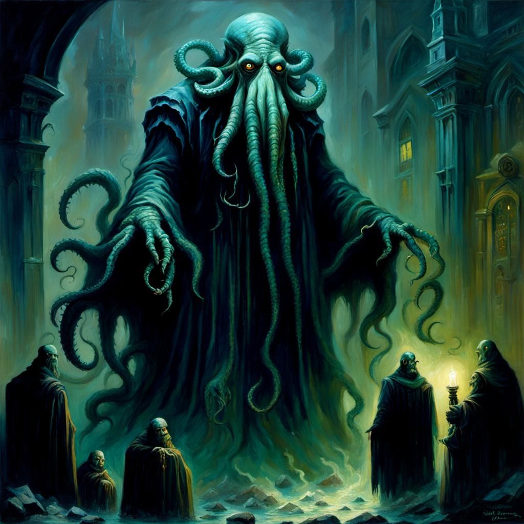 High Gothic Horror Cthulhu God in Oil Painting Style
