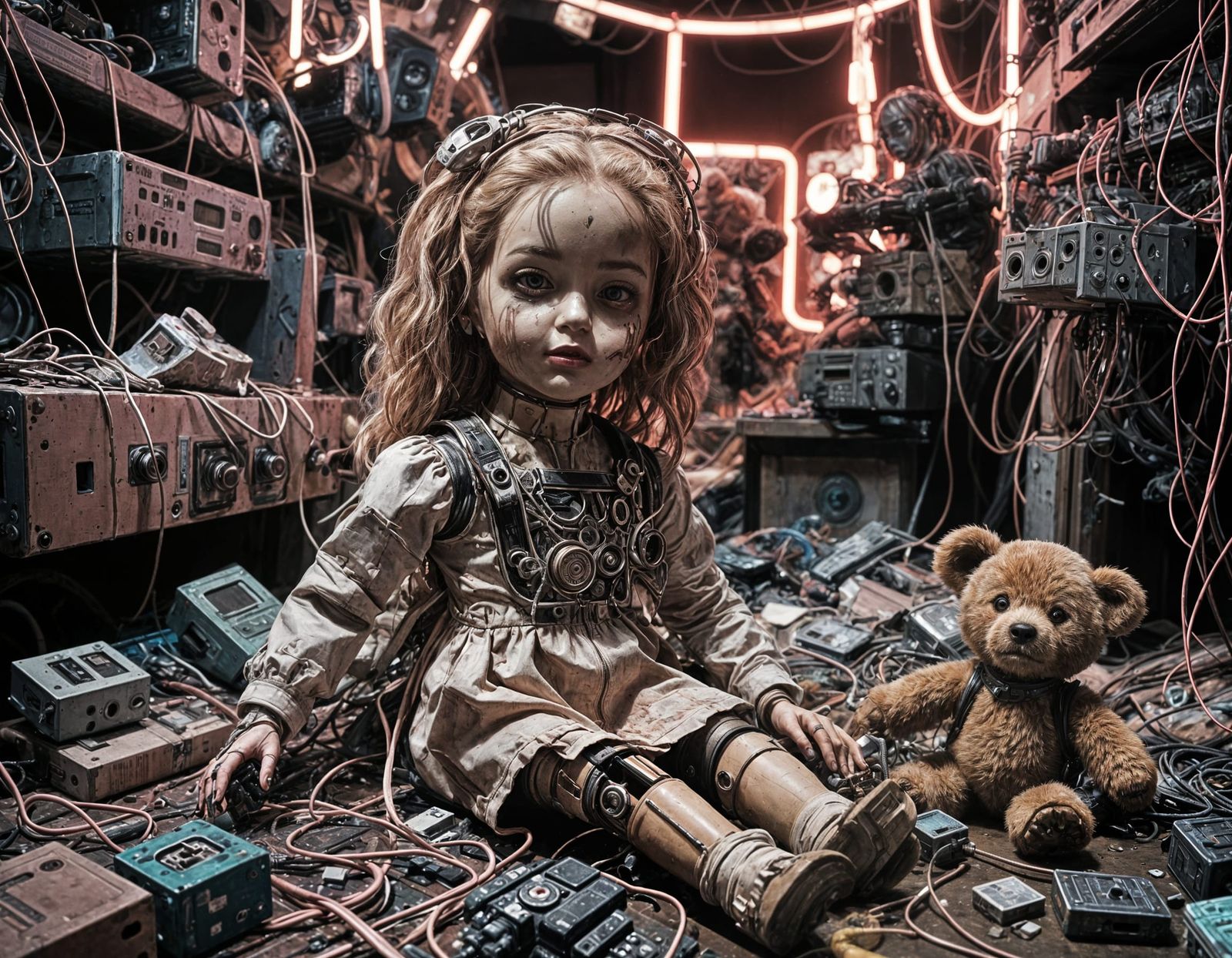 Dystopian Cybernetic Teddy Bear Concept Art