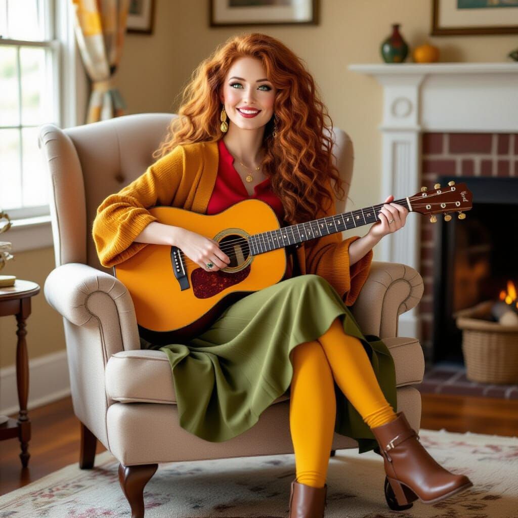 Japanese Woman Serenades Family in Cozy Living Room