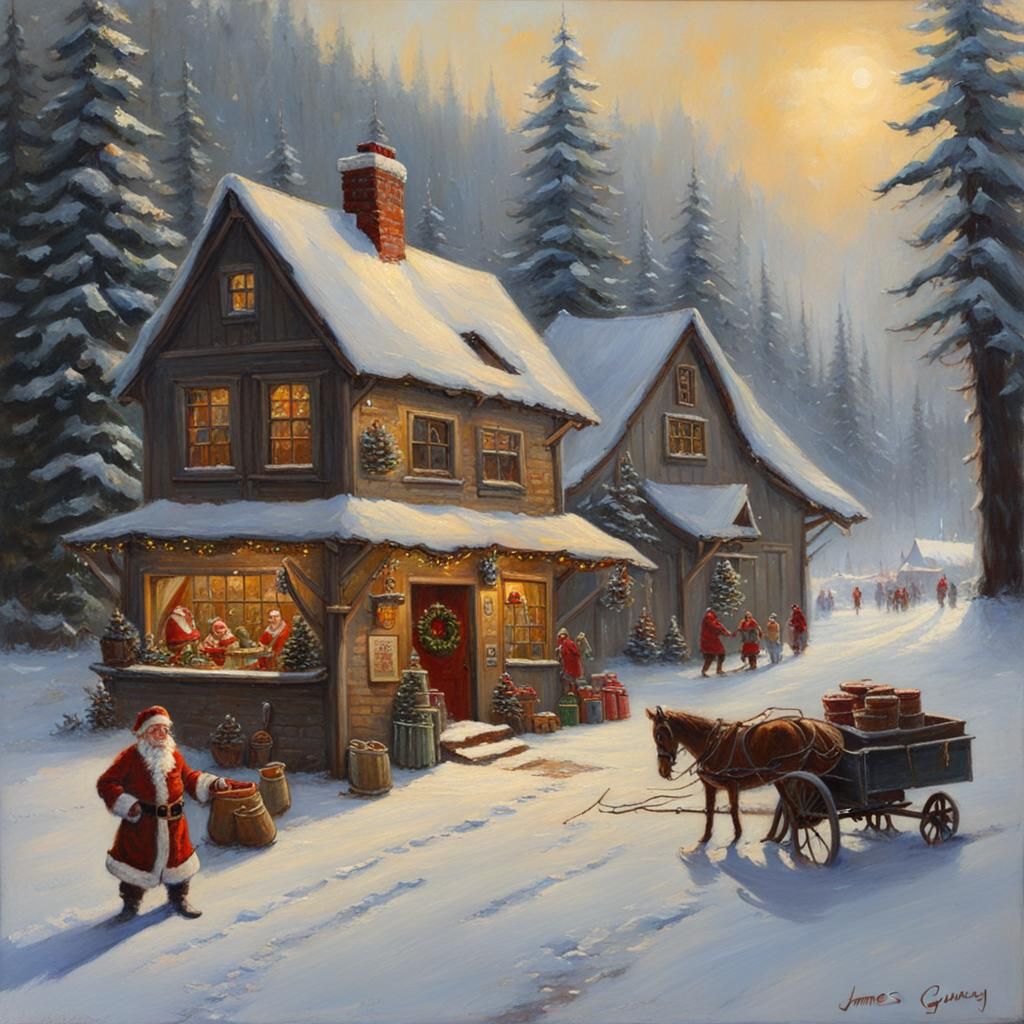 Santa's Workshop as Oil Painting