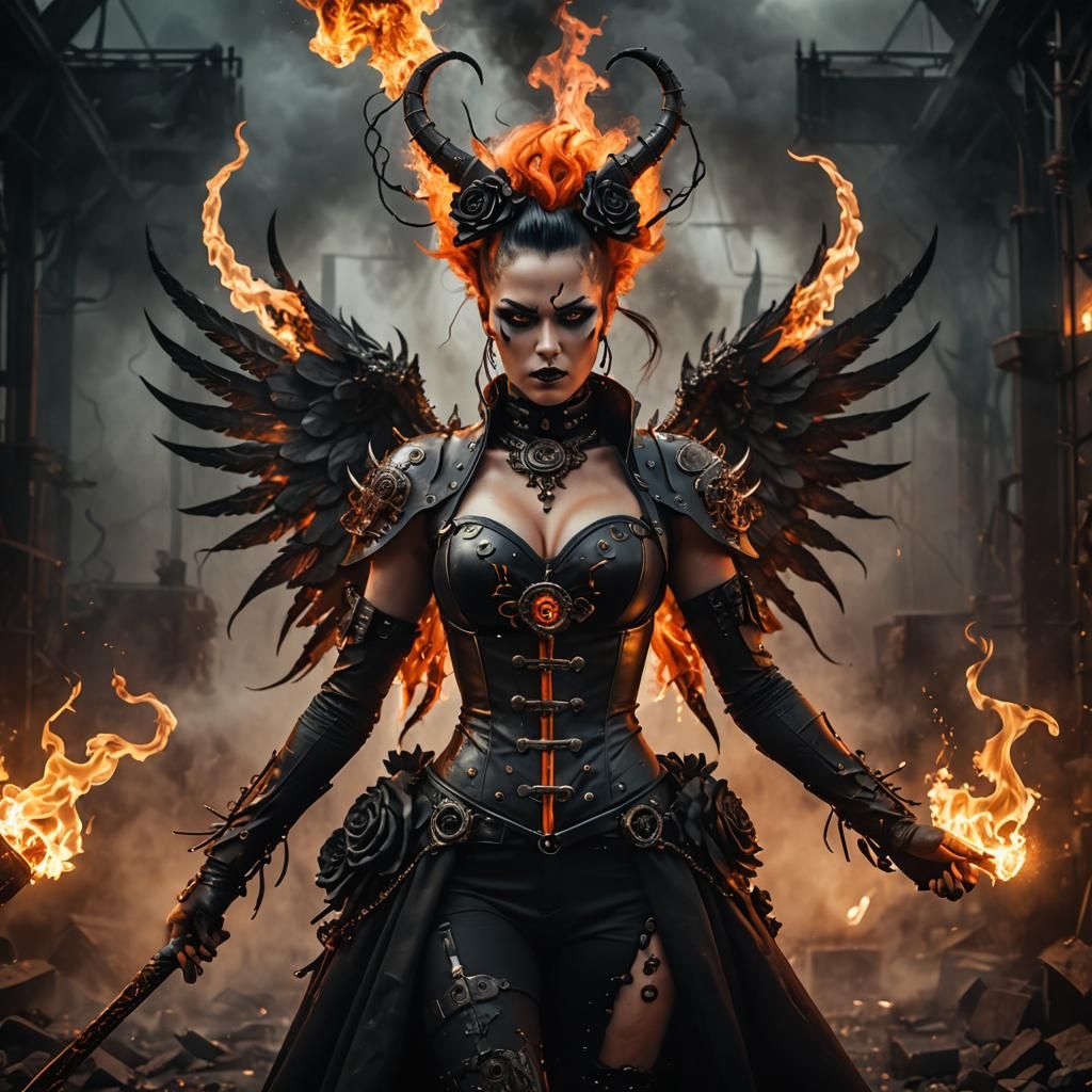 Steampunk Gothic Goddess in Fiery Inferno