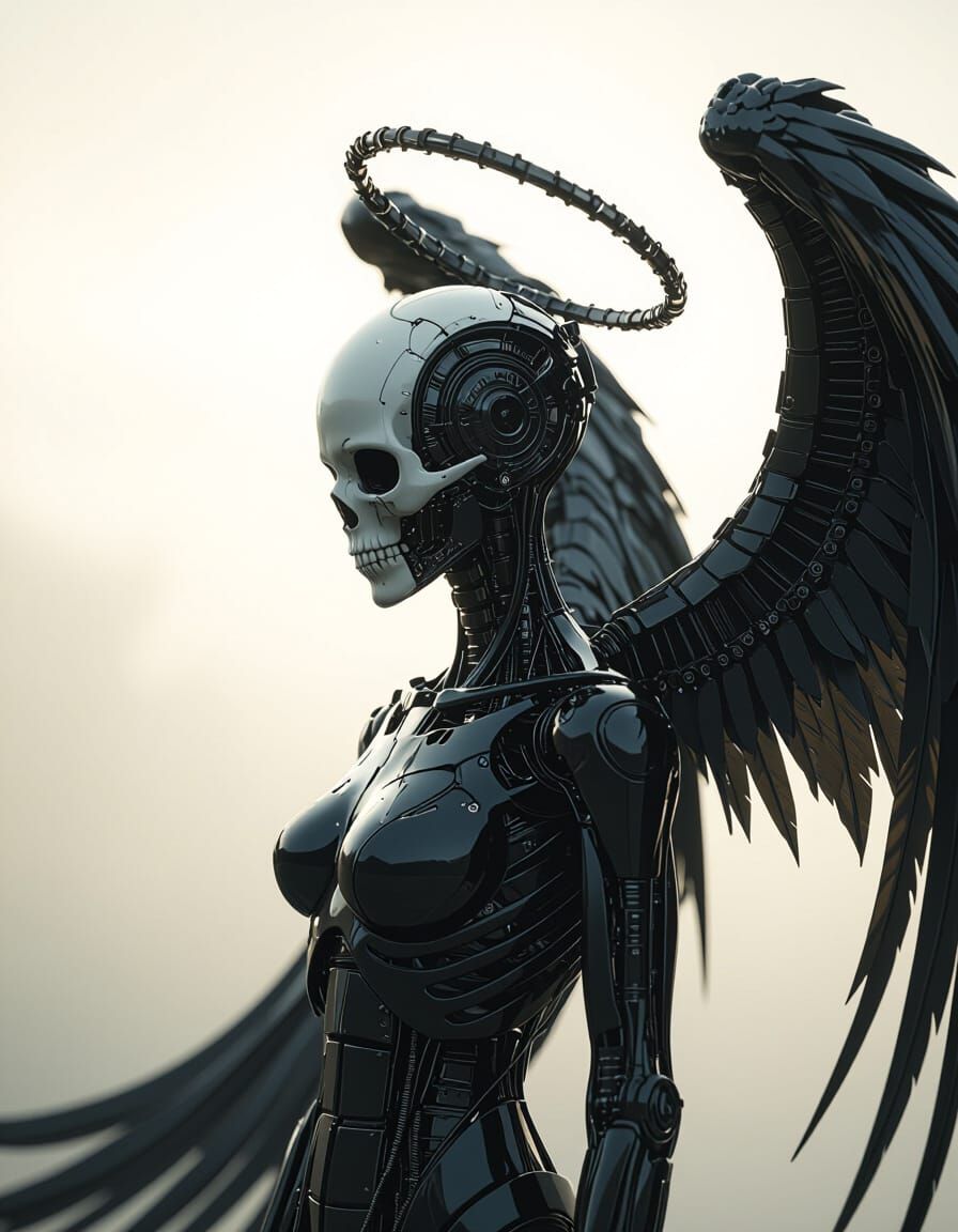 Biomechanical Angel in Gothic Sci-Fi Style