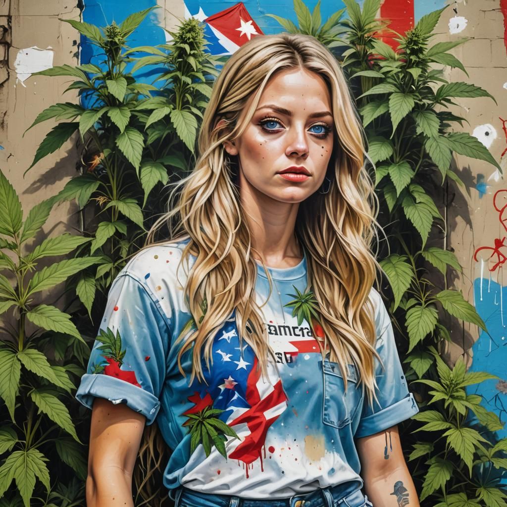 Woman with Pet Tick in Graffiti Art Style