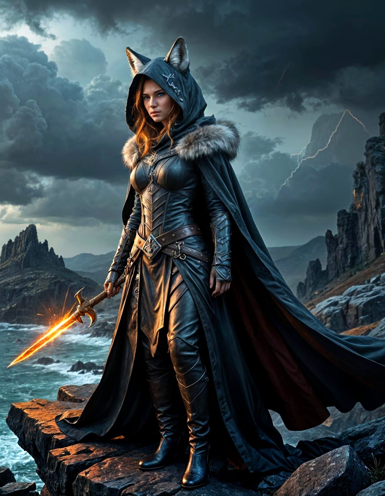 Fox Warrior Woman in Mystical Cloak