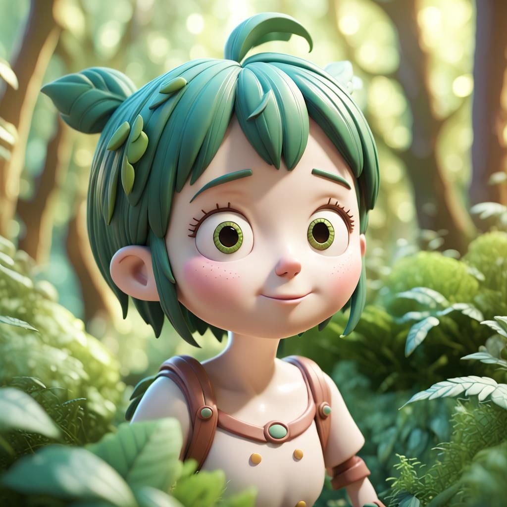 Whimsical 3D Character in Lush Miniature World