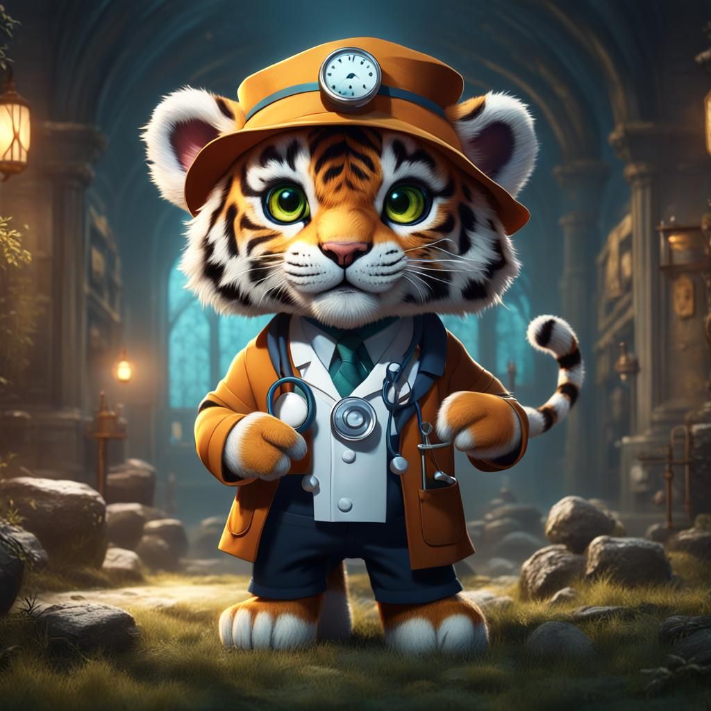 Cute tiger cub dressed like a Doctor