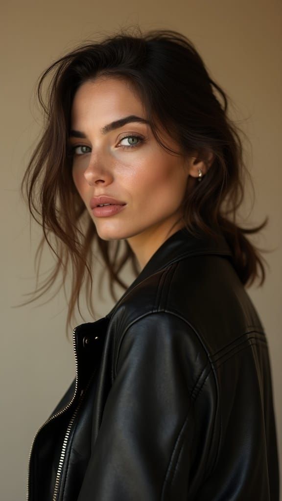 Chic Editorial Portrait of a Brunette Muse in Leather