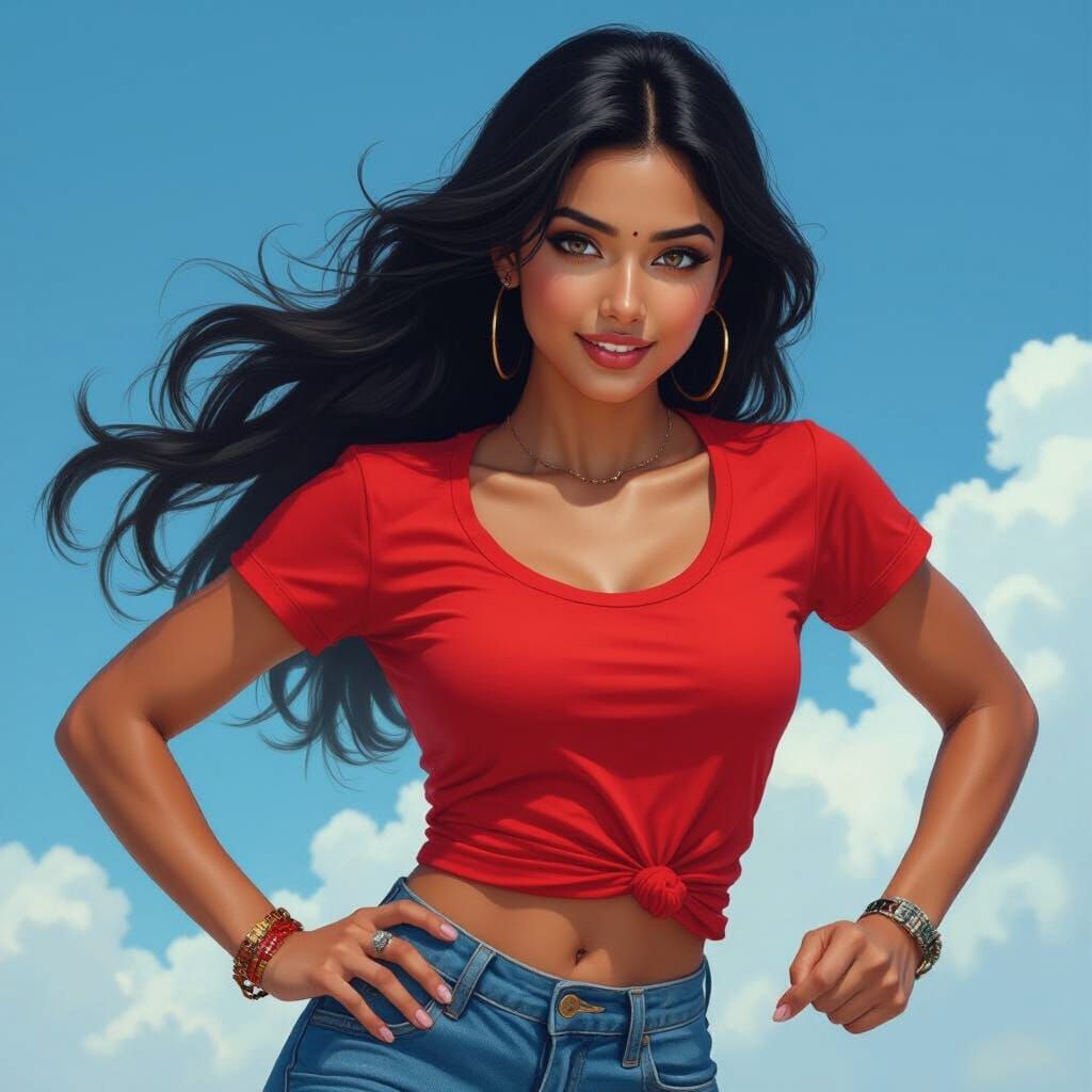 Indian Woman Dancing in Hyperrealistic Matte Painting Style
