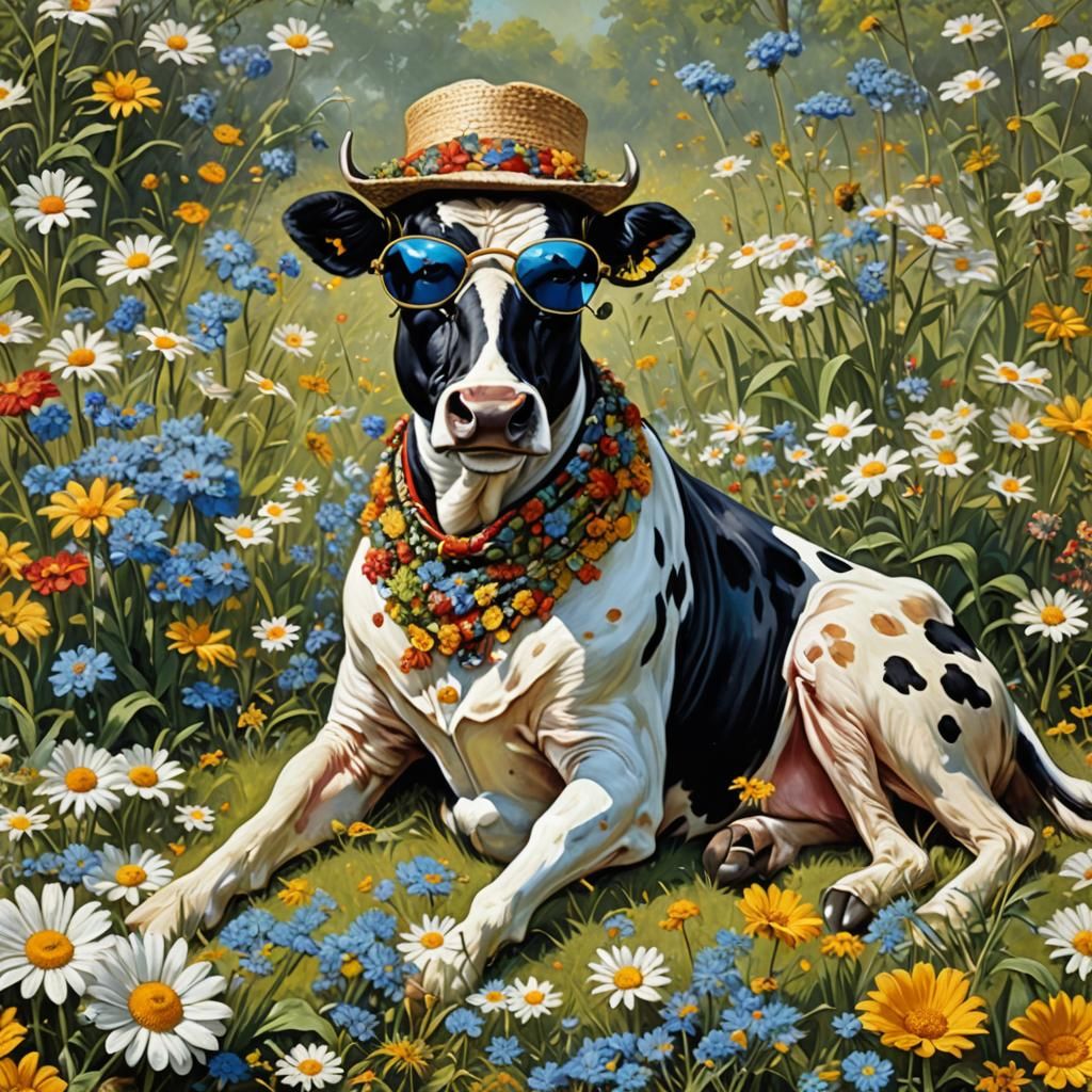 Cow in Daisies: Boucher-Style Surrealism