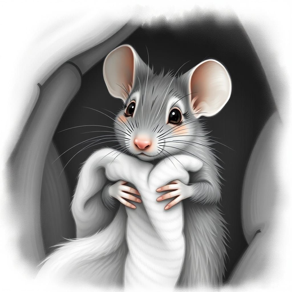 A Shy Mouse Hiding with a Towel