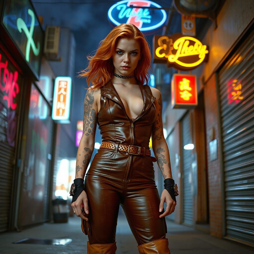 Cyberpunk Wrestler in Smoky Alleyway, Anime Style