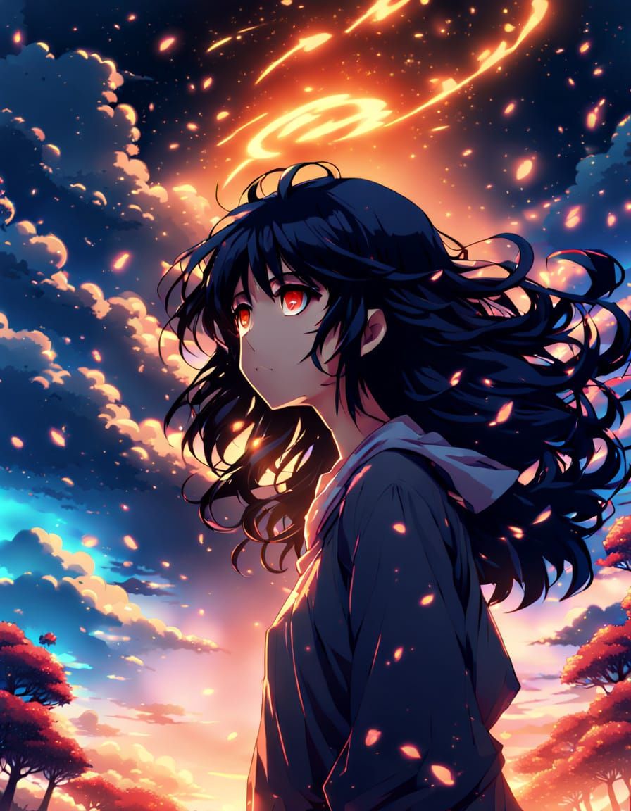 Anime Girl in Cherry Blossom Forest Vibrant Illustration