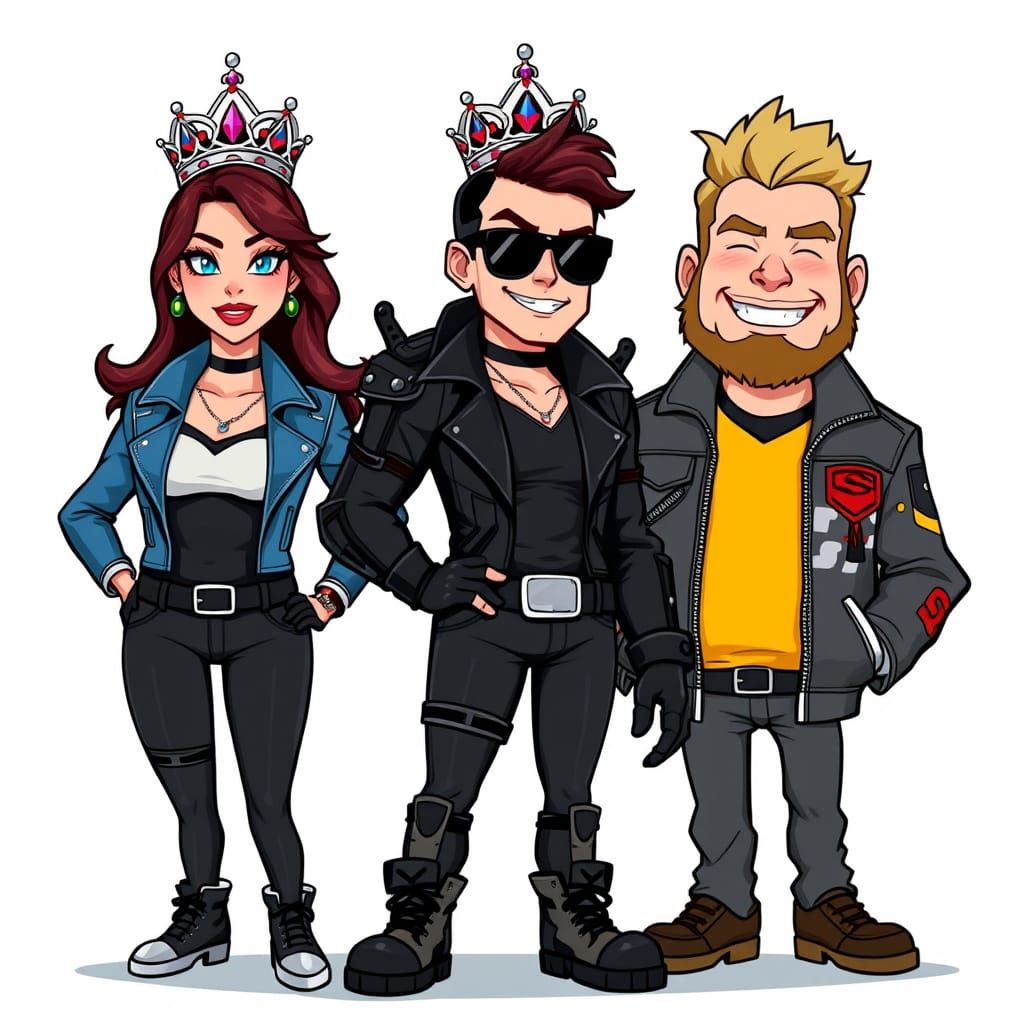 Cartoon Biker Royalty in Exaggerated Anime Style