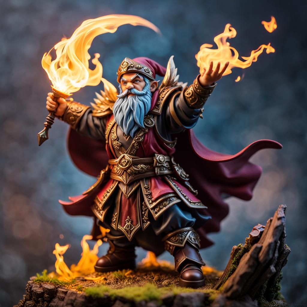 Dwarf Sorcerer Miniature Figurine in 3D Anime Art