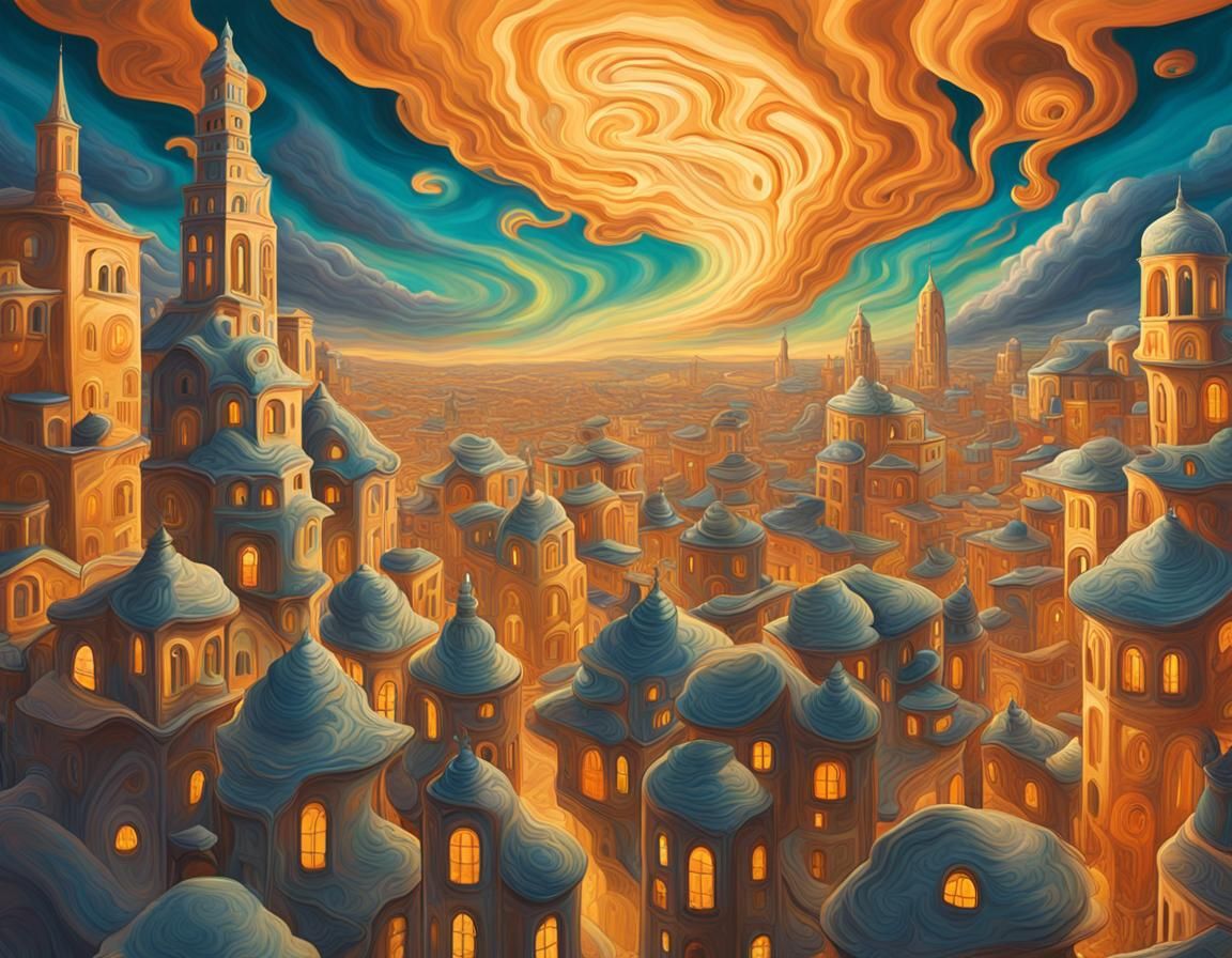 Surreal Cityscape with Dreamlike Architecture